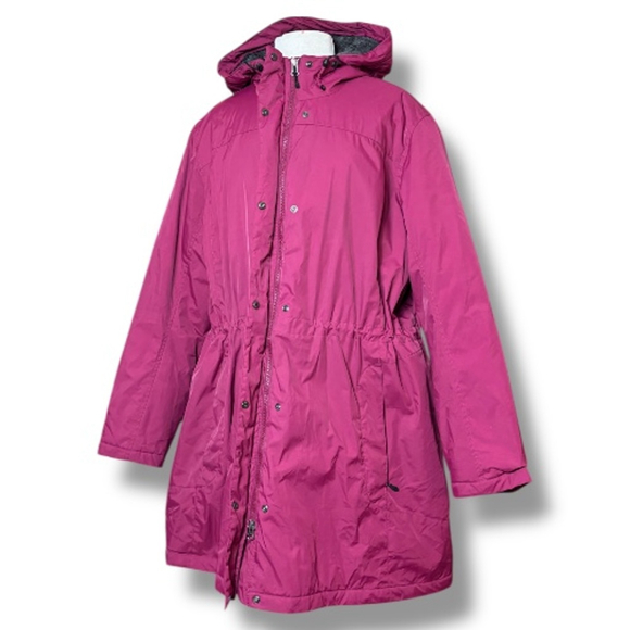 L.L. Bean Women's 3X Hooded Winter Coat Magenta Fleece Lined Parka - Picture 3 of 7